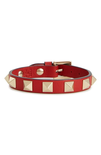Shop Valentino Garavani Rockstud Small Leather Bracelet In Rosso