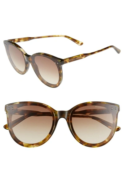 Shop Bottega Veneta 61mm Cat Eye Sunglasses - Green Havana