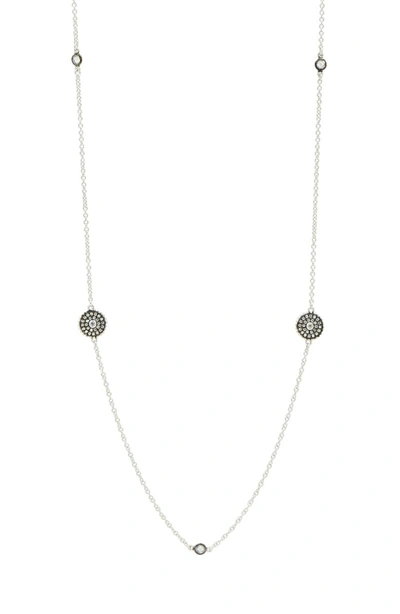 Shop Freida Rothman Double-sided Pave Disc Station Necklace In Black/ White/ Silver