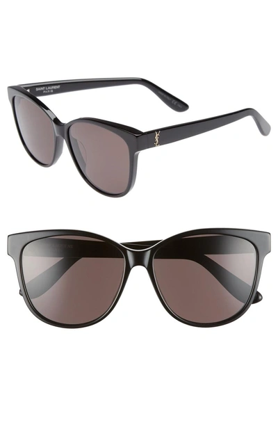 Shop Saint Laurent 58mm Cat Eye Sunglasses - Black/ Black