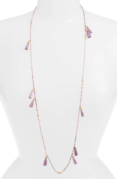 Shop Kendra Scott Augusta Tassel Necklace In Lilac Mix/ Rose Gold
