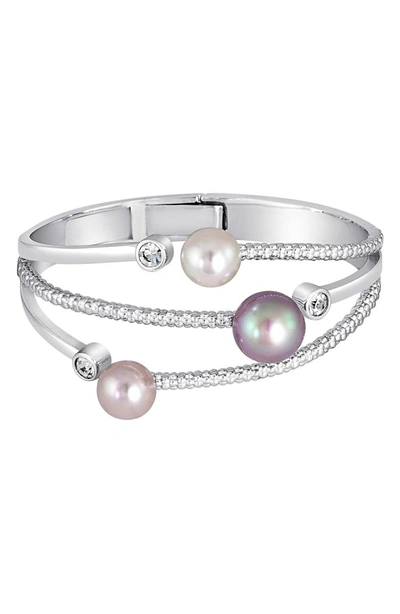 Shop Majorica Simulated Pearl & Cubic Zirconia Hinge Bracelet In Grey Multi