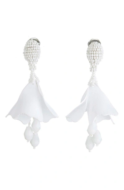 Shop Oscar De La Renta Small Impatiens Flower Drop Clip Earrings In Pearl White