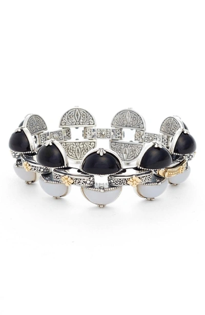 Shop Konstantino Etched Silver & Agate Bracelet In Black/ White/ Silver/ Gold