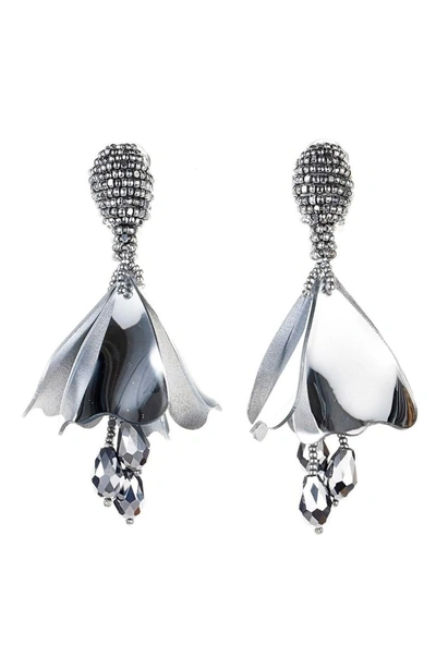 Shop Oscar De La Renta 'mini Impatiens' Flower Drop Clip Earrings In Silver