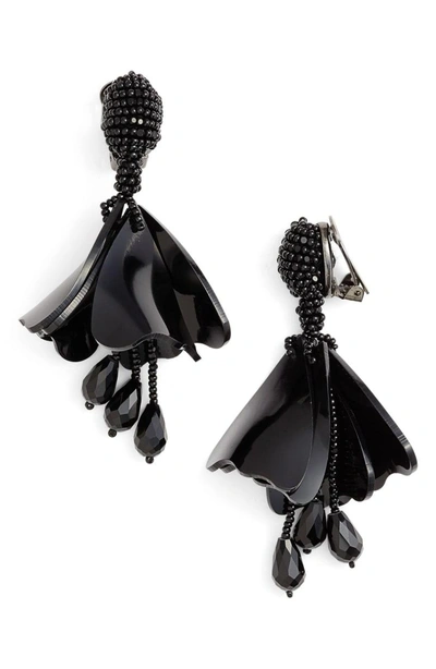 Shop Oscar De La Renta 'mini Impatiens' Flower Drop Clip Earrings In Black