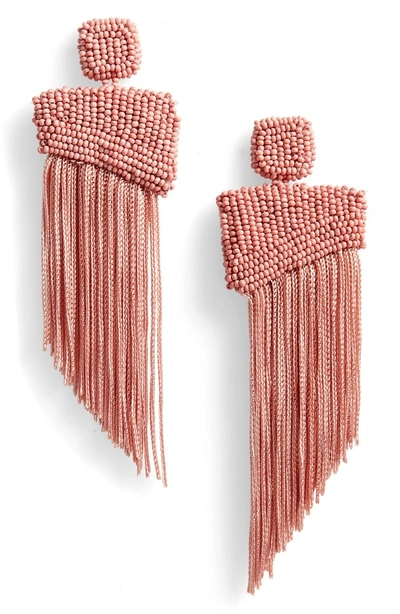 Shop New Friends Colony Cliff's Edge Asymmetrical Fringe Earrings In Coral