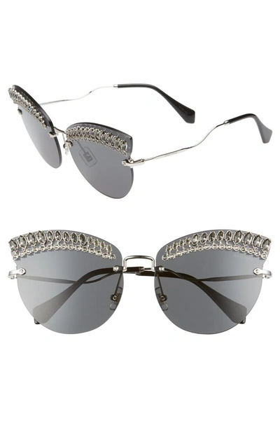 Shop Miu Miu Scenique Evolution 65mm Oversize Rimless Cat Eye Sunglasses - Silver Solid