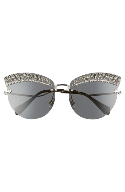 Shop Miu Miu Scenique Evolution 65mm Oversize Rimless Cat Eye Sunglasses - Silver Solid