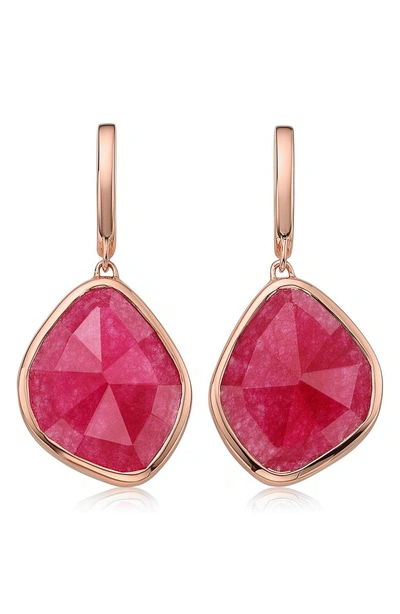 Shop Monica Vinader Siren Nugget Semiprecious Stone Drop Earrings In Pink Quartz/ Rose Gold