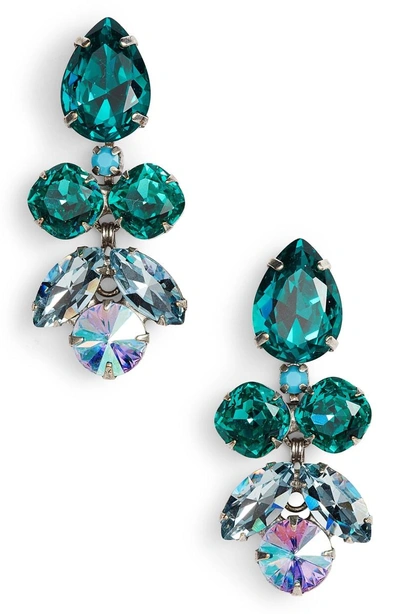 Shop Sorrelli Lotus Flower Crystal Drop Earrings In Blue-green