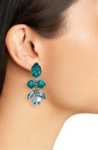 Shop Sorrelli Lotus Flower Crystal Drop Earrings In Blue-green