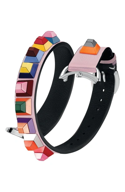 Shop Fendi Selleria 17mm Strap You Leather Watch Strap In Pink