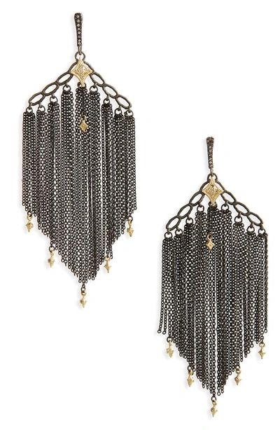 Shop Armenta Old World Crivelli Chain Earrings In Blackened Silver/ Diamonds