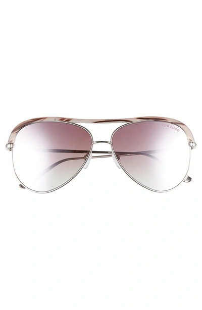 Shop Tom Ford Sabine 60mm Aviator Sunglasses In Shiny Palladium/ Gradient Pink