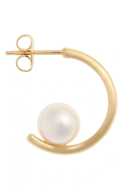Shop Mikimoto Floating Pearl Mini Hoop Earring In Yellow Gold