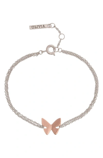 Shop Olivia Burton Social Butterfly Chain Bracelet In Two Tone- Silver / Rose Gold