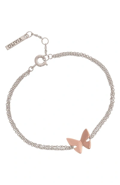 Shop Olivia Burton Social Butterfly Chain Bracelet In Two Tone- Silver / Rose Gold