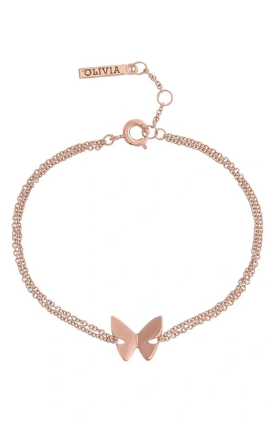 Shop Olivia Burton Social Butterfly Chain Bracelet In Rose Gold