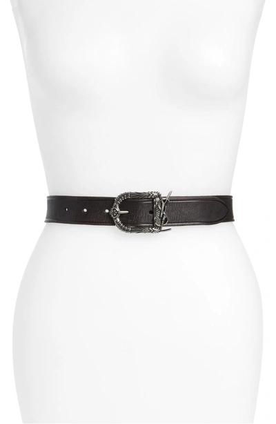 Shop Saint Laurent Celtic Monogram Leather Belt In Noir/ Gris