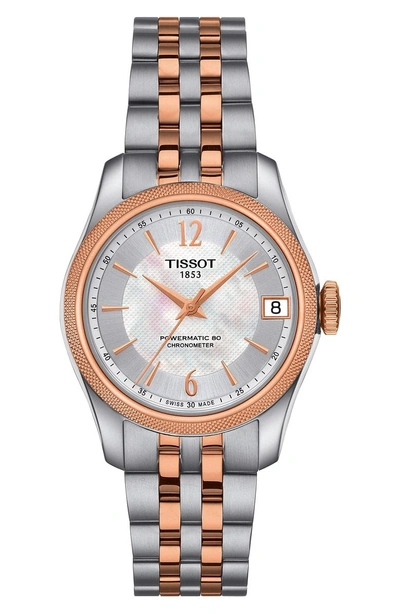 Shop Tissot Classic Powermatic 80 Chronometer Bracelet Watch, 30.6mm In Silver/ Mop/ Rose Gold