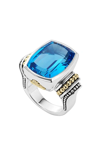 Shop Lagos 'caviar Color' Large Semiprecious Stone Ring In Blue Topaz