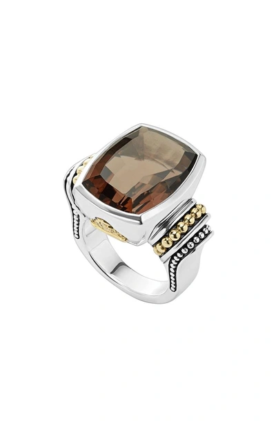 Shop Lagos 'caviar Color' Large Semiprecious Stone Ring In Smokey Quartz