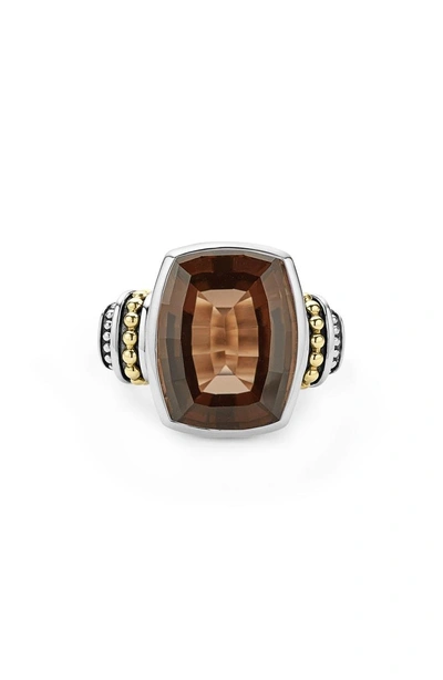 Shop Lagos 'caviar Color' Large Semiprecious Stone Ring In Smokey Quartz