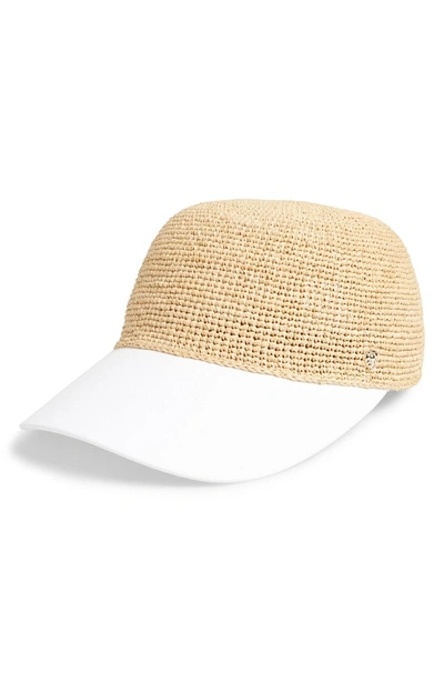Shop Helen Kaminski Cotton & Raffia Baseball Cap - Brown In Natural/ White