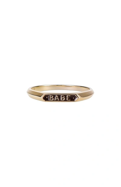Shop Nora Kogan Babe Signet Enamel Ring In Yellow Gold