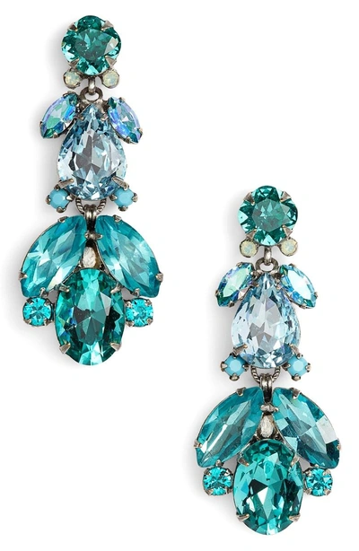 Shop Sorrelli Pine Crystal Drop Earrings In Blue-green