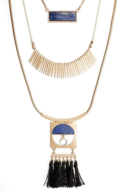 Shop Danielle Nicole Layered Fringe Lapis Necklace In Gold/ Blue Lapis