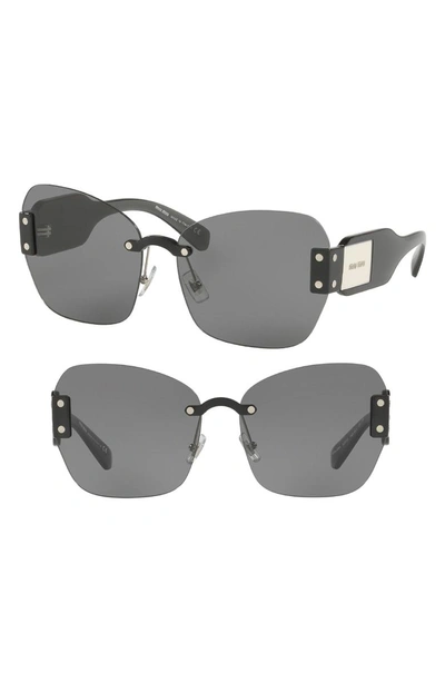 Shop Miu Miu 63mm Rimless Sunglasses - Dark Grey/ Black Solid