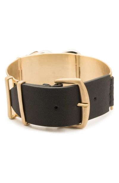 Shop Alexis Bittar Crystal Encrusted Leather Strap Bracelet In Gold/ Silver
