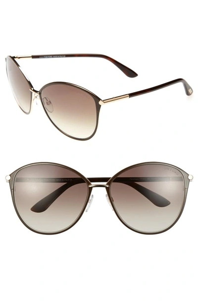 Shop Tom Ford Penelope 59mm Gradient Cat Eye Sunglasses In Shiny Rose Gold/ Dark Brown