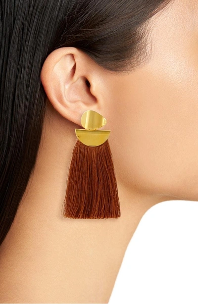 Shop Lizzie Fortunato Crater Silk Tassel Earrings In Camel