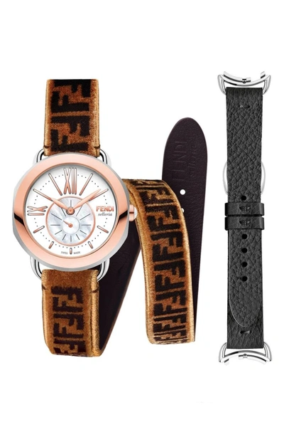 Shop Fendi Selleria Leather Strap Watch Set, 36mm In Rose Gold/ Mop/ Rose Gold
