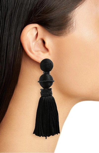 Shop Oscar De La Renta Clip Tassel Drop Earrings In Noir