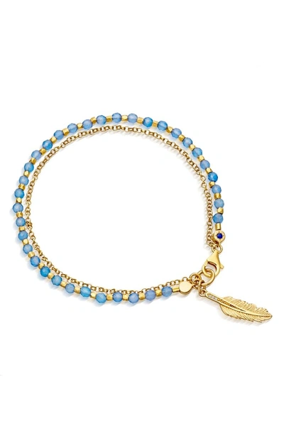 Shop Astley Clarke Feather Biography Bracelet In Yellow Gold/ Blue Agate