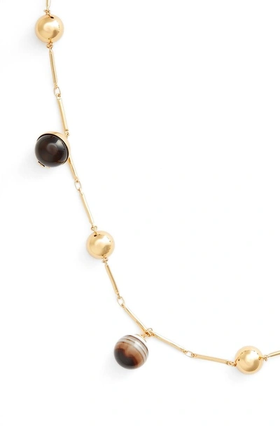 Shop Tory Burch Logo Bead Rosary Necklace In Agate/ Tory Gold
