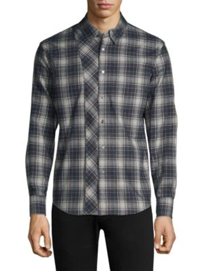 Shop Solid Homme Multi-plaid Button-down Shirt In Black Grey
