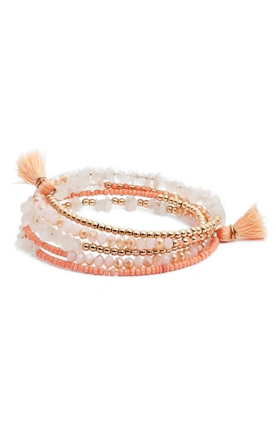 Shop Panacea Beaded Coil Bracelet In White/ Peach