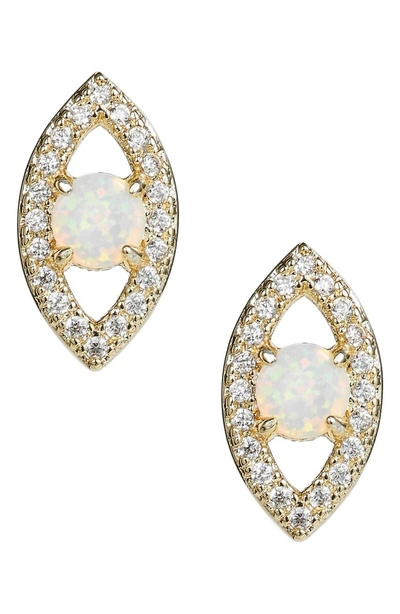 Shop Melinda Maria Evil Eye Stud Earrings In White Opal/ Gold