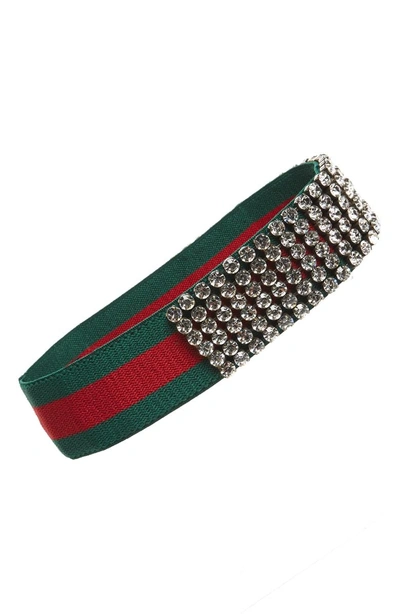 Shop Gucci Webby Crystal Embellished Headband In Green