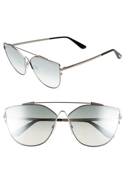 Shop Tom Ford Jacquelyn 64mm Cat Eye Sunglasses - Light Ruthenium/ Blue Mirror