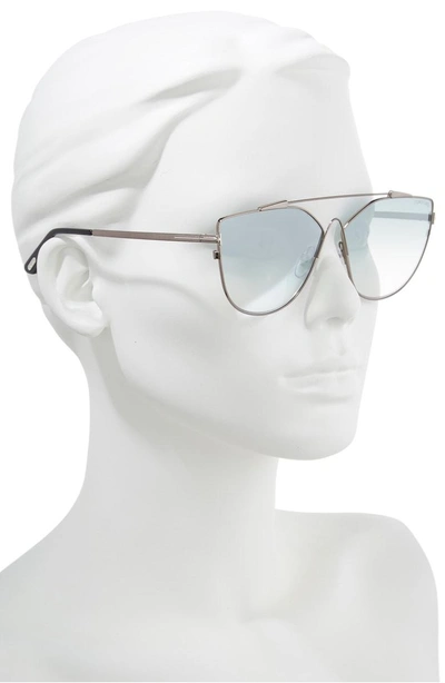 Shop Tom Ford Jacquelyn 64mm Cat Eye Sunglasses - Light Ruthenium/ Blue Mirror