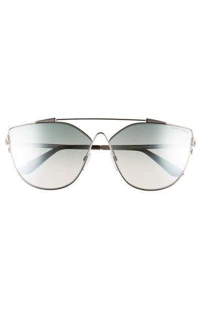 Shop Tom Ford Jacquelyn 64mm Cat Eye Sunglasses - Light Ruthenium/ Blue Mirror
