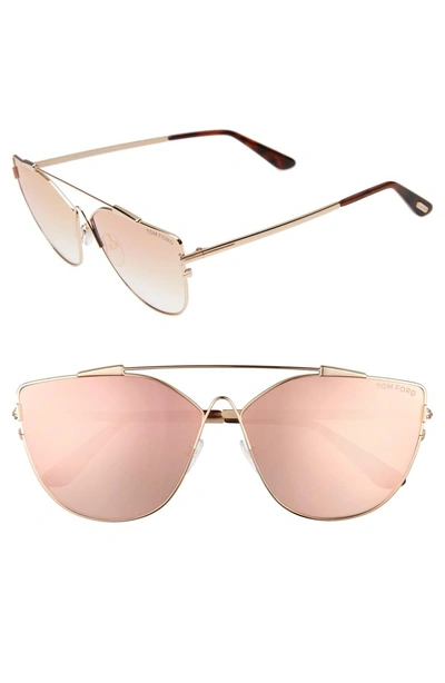 Shop Tom Ford Jacquelyn 64mm Cat Eye Sunglasses - Gold/ Light Brown Mirror