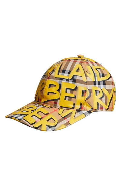 Shop Burberry Graffiti Baseball Cap In Bright Yellow/ Ant. Yellow