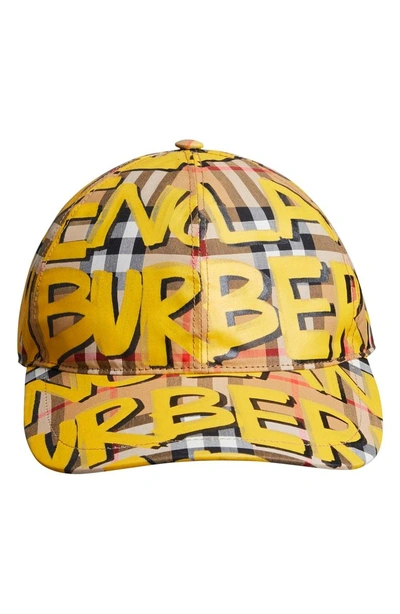 Shop Burberry Graffiti Baseball Cap In Bright Yellow/ Ant. Yellow